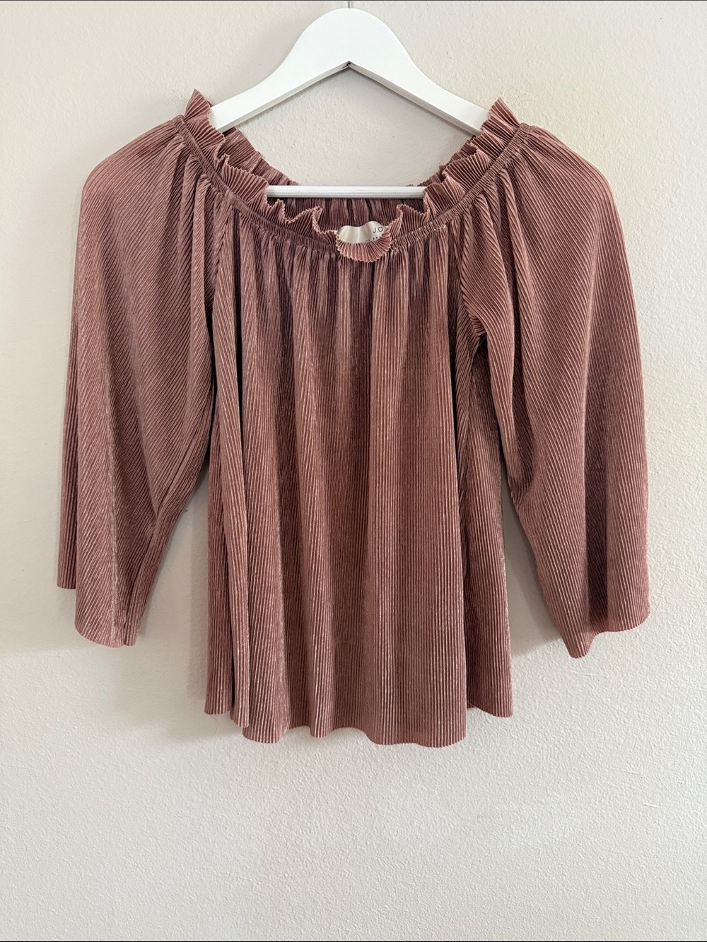 J.O.A. Los Angeles Mauve Crinkle Ribbed Off Shoulder Blouse Top XS [PH0812]